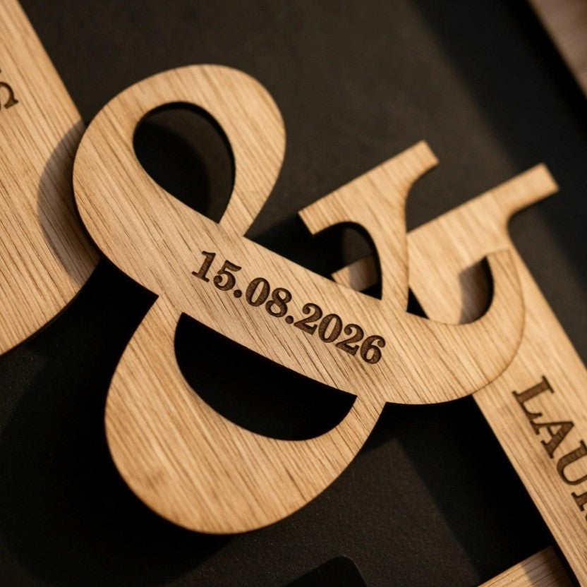 Personalised Wooden Couple Monogram Frame – Custom Initial & Date Art