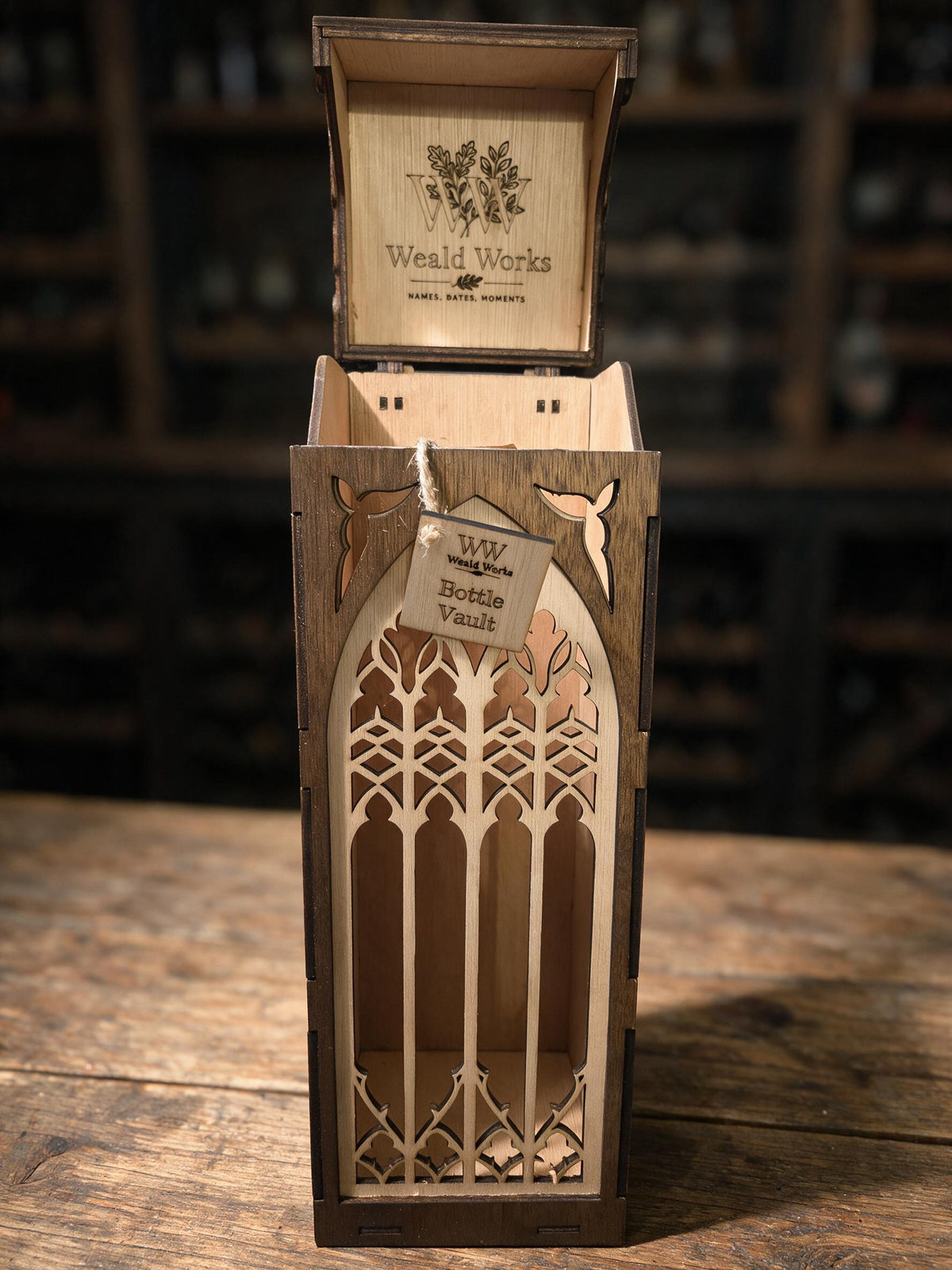 The Bottle Vault – Gothic Window Wooden Gift Box