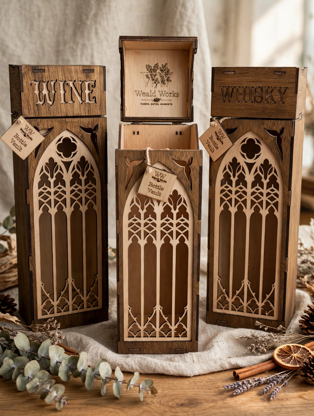 The Bottle Vault – Gothic Window Wooden Gift Box